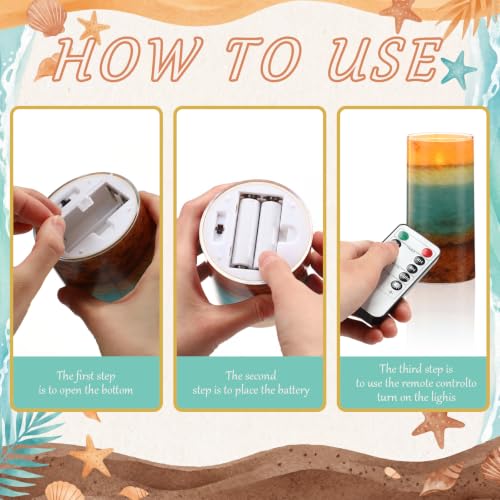 Image of Tujoe 3 Pcs Summer Ocean Flameless Candles LED Battery Pillar Candle Set