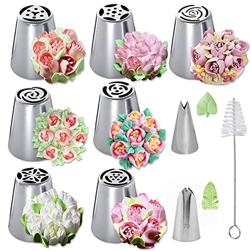 Russe Douilles Pâtisserie, 10 kit patisserie gateau fleur decoration gateau Acier inoxydable Douilles à pâtisserie buses décoratives Pétale Douille Patisserie pour...