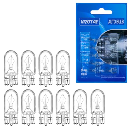 Vizotae 10 PCS T10 12V 5W Car Flat Foot Mini Lights, Car Brake Light Turn Light Bulbs, Quartz Glass Instrument Lights, Halogen Width Indicator Lights, Auto Lighting Replacement Accessories