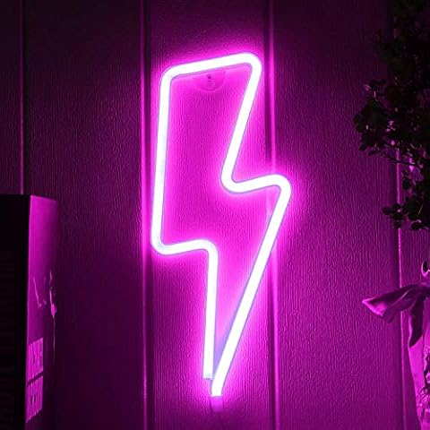 Neon Signs for Bedroom, LED Lightning Neon Sign, Lightning Bolt Wall Decorative Neon Sign, Battery or USB Operated Light Up Neon Sign, Lightning Bolt Neon Lights for Bedroom (Pink Lightning) Cover