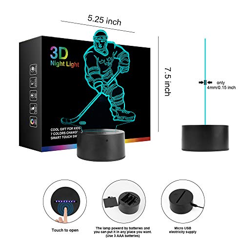 Ticent Hockey Player Night Light, Hockey 3D Lamp Lighting Lights For Kids 7 Led Color Changing Touch Table Desk Lamps Cool Toys Gifts Birthday Xmas Decoration For Sports Hockey Fan #TOP5