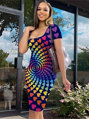 Image of Nimsruc Womens Summer Casual Sexy Short Sleeve Bodycon Dress Basic Pencil Midi Club Dresses