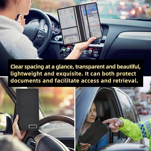 Image of Car Registration and Insurance Holder Glove Box Folder-Premium PU Leather Car Document Wallet Driver's License, Cards and Other Essentials (Reticulated black)