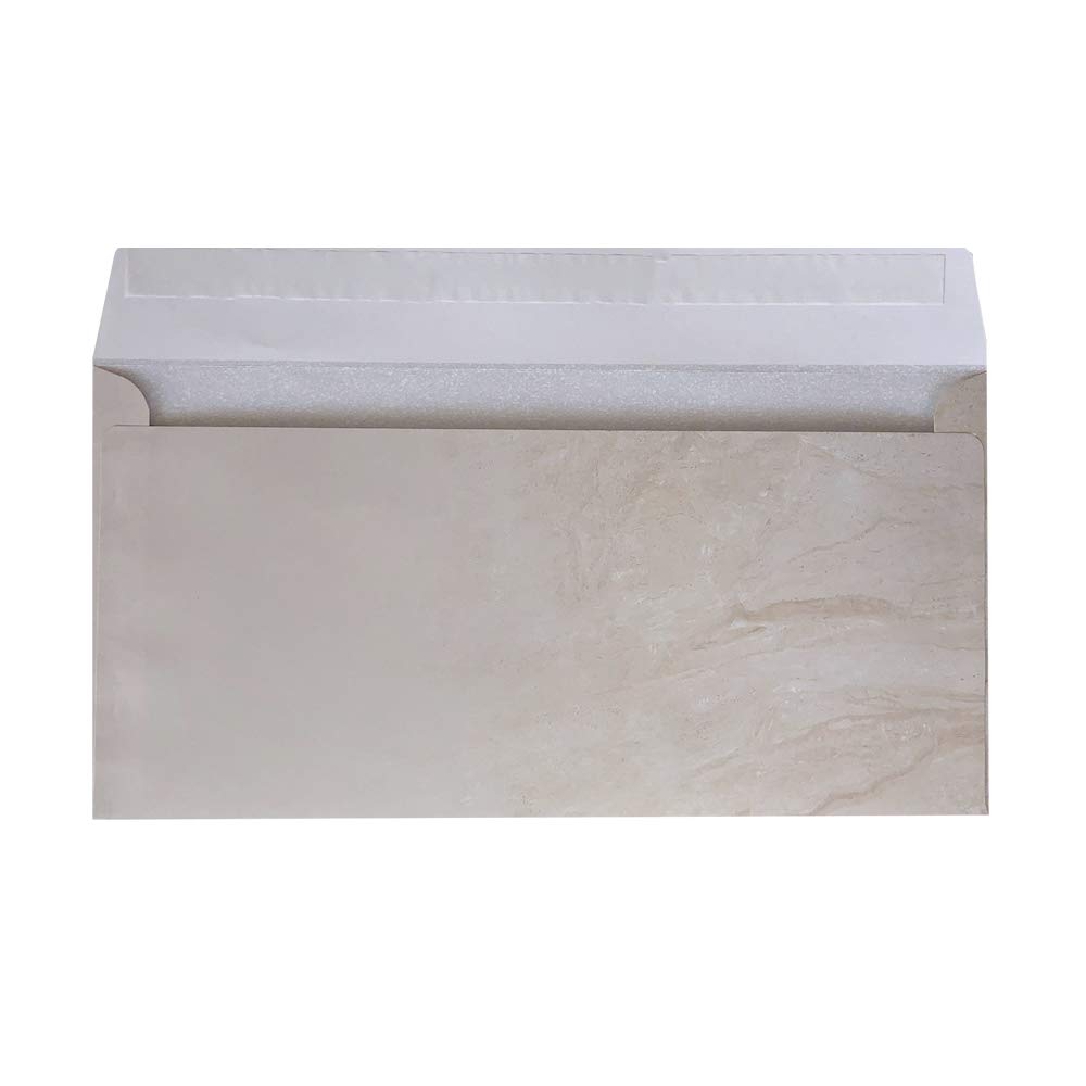 Briefumschläge DIN lang mit Fenster, 110 x 220 mm mit Haftklebung im Mamordesign, Geschäftsumschläge mit Haftstreifen, 80 g/m² Marmor Beige 1000 Stück