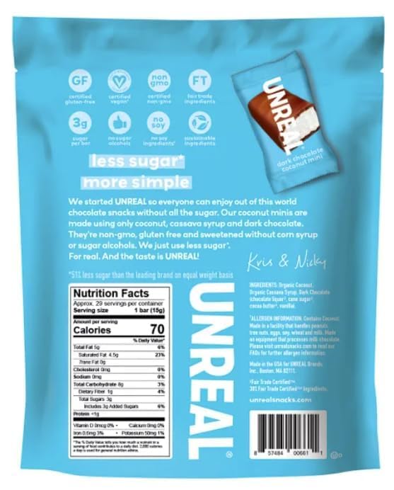 29 BARS Unreal Dark Chocolate Coconut Minis, 15.3 oz + Vsl Sticker
