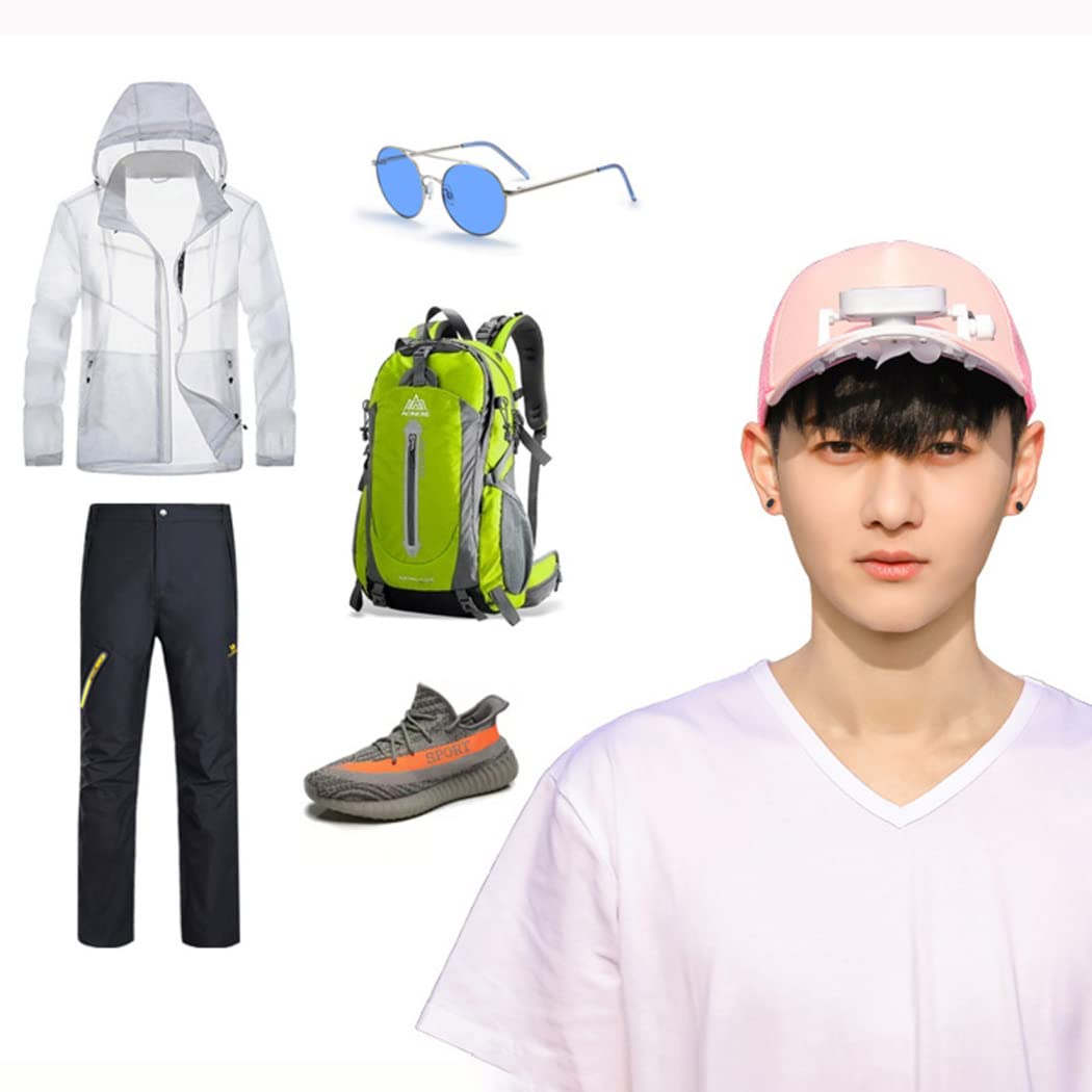 BOTOWI Gorra de béisbol unisex con ventilador solar, protección UV de verano para mujeres/hombres, sombreros de pesca para correr, energía solar/carga USB, rosa, talla única
