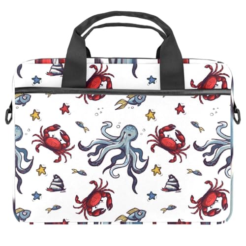 Funda bandolera para laptop 14" con diseño de cangrejo y peces multicolor 28x36.8x3 cm