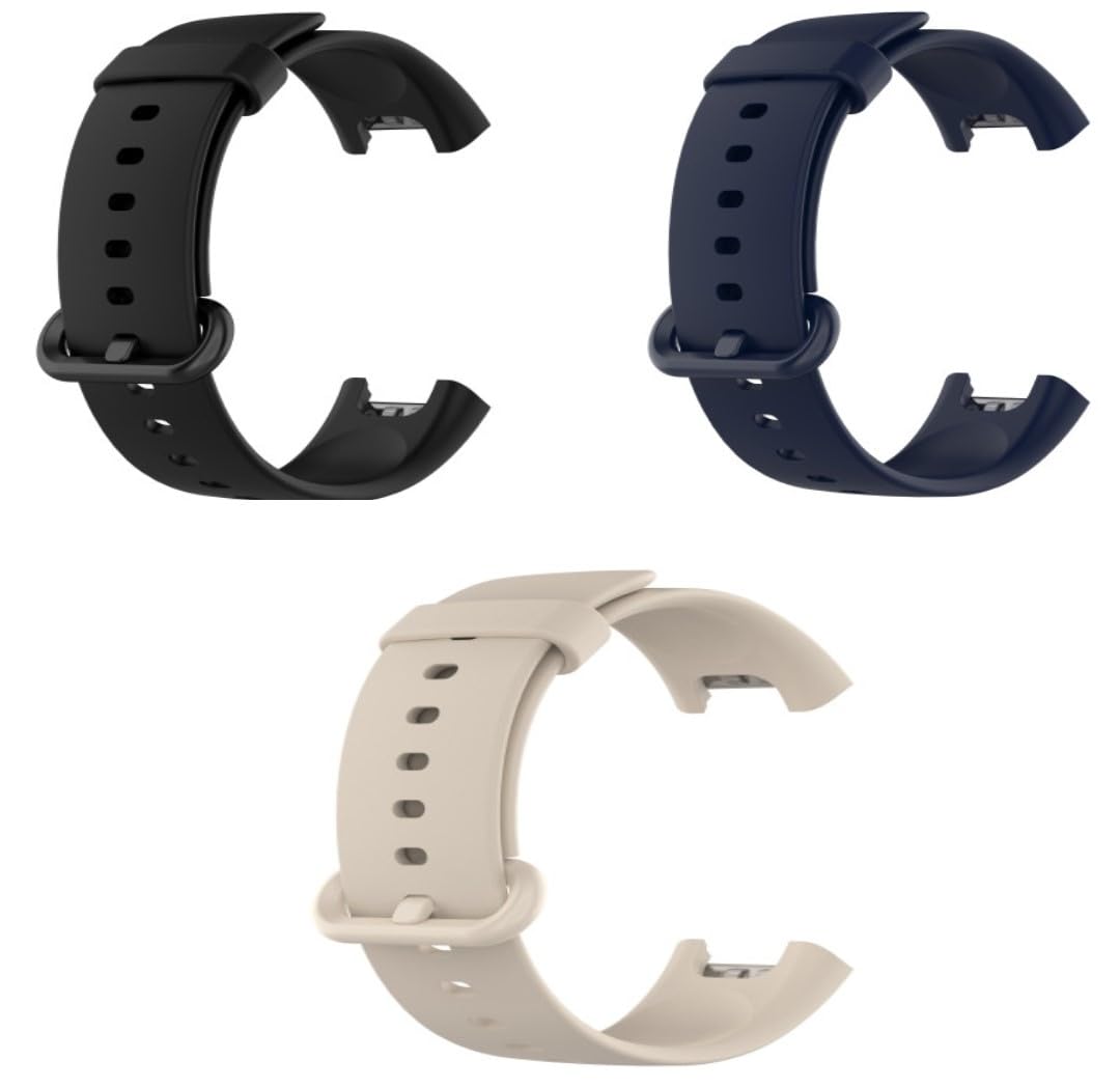 EDNITA Redmi Watch 2 Lite & Redmi GPS Smart Watch Band Strap with Soft Silicone Classic Strap & Secure Buckle - Black,Blue,Peach - Pack of 3