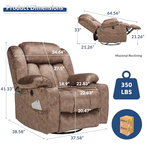 Sillón reclinable giratorio tela marrón suave miniatura 2