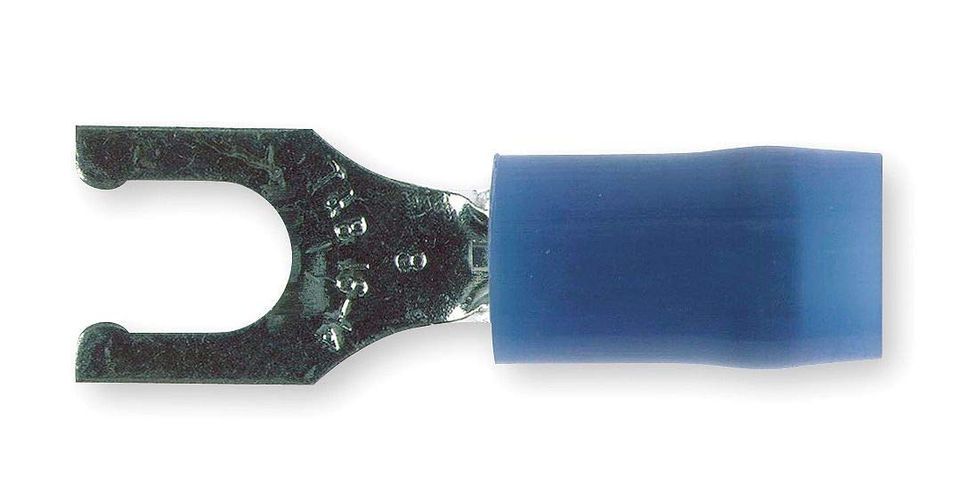 Fork Terminal, Blue Nylon, Overlapped Seam, 18 to 14 AWG, 100 PK - RB14-8FL