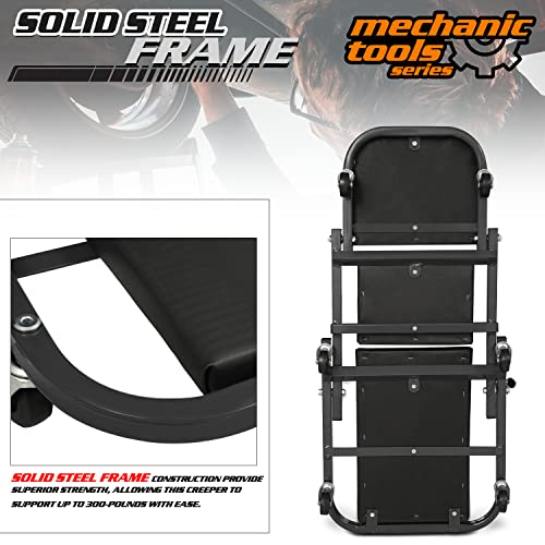 M-Auto Foldable Z Creeper 2-In-1 Rolling Folding Car Creeper & Seat, 36" Adjustable Roller Garage Chair Lay Down Or Sit, 330Lbs Capacity Under Car Roller Creeper With 6 Swivel Casters, Black #TOP4