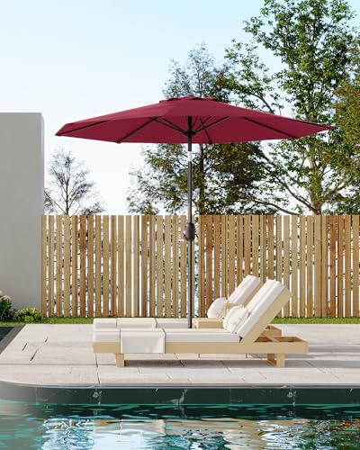 9FT Outdoor Patio Umbrella, Table Market Umbrella With Push Button Tilt and Crank, 8 Sturdy Ribs UV Protection Waterproof for Garden, Deck, Backyard, Pool (Dark Red)