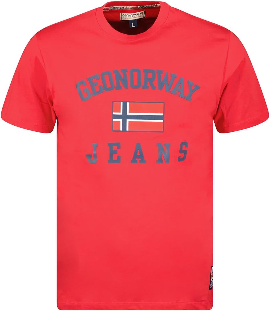 Geographical Norway Japigal Men - Camiseta De Algodón Para Hombre - Camisetas Con Logo Clásico - Camiseta De Manga Corta Con Cuello En V Para Hombre (Naranja M