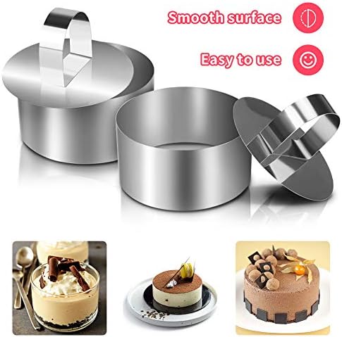 8 Pcs Cooking Ring Set Achort Stainless Steel Cake Rings Cake Circle Mold Mousse Rings Kit Non-Stick Round Food Baking Ring Mold with Pusher for Cooking Crumpets Eggs Pastry Desserts 8cm Diameter