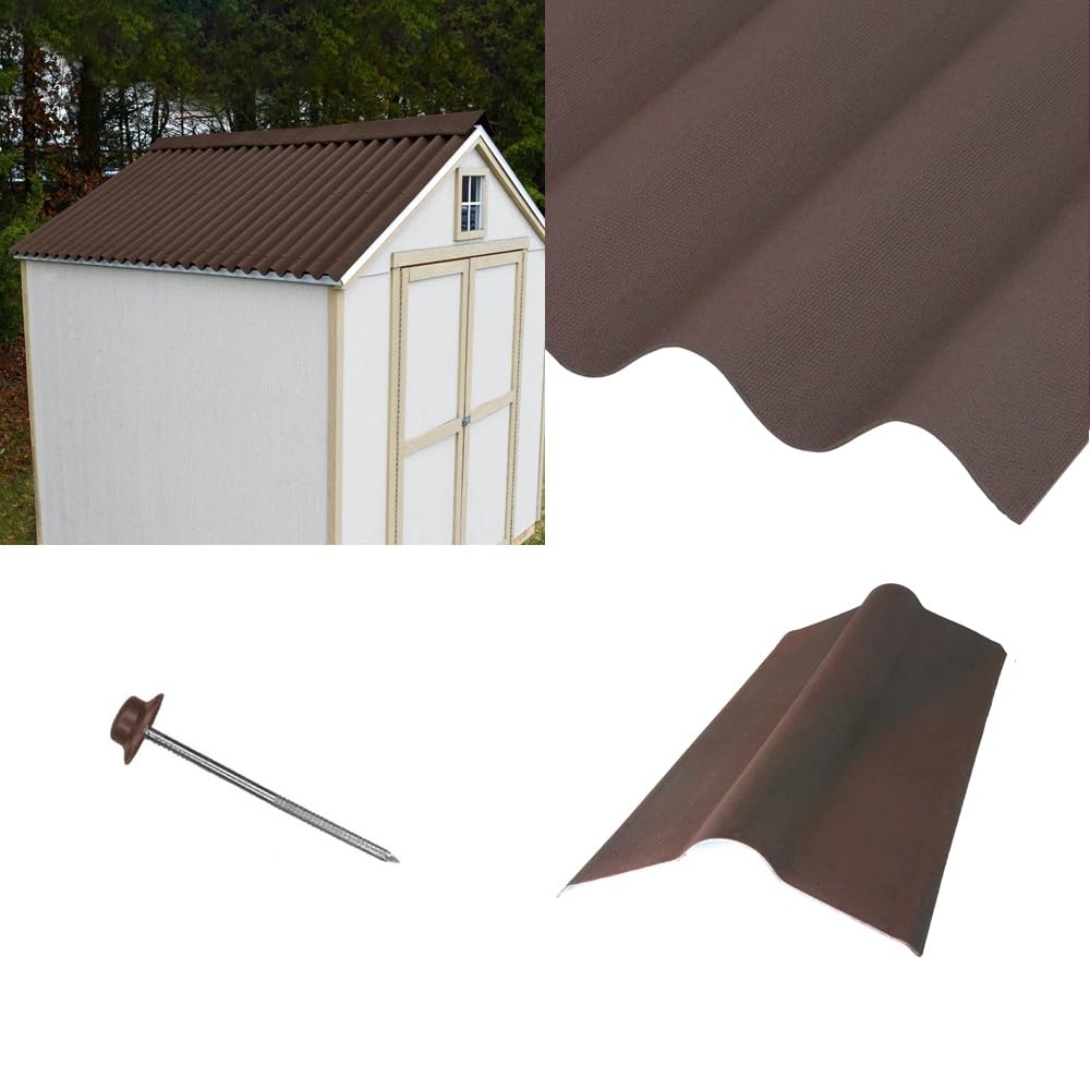Shed Roofing Kit - Corrugated Bitumen Roof Sheets, Ridge & Fixings with Coverage Up to 6ft x 8ft for Apex Roofs (Brown)