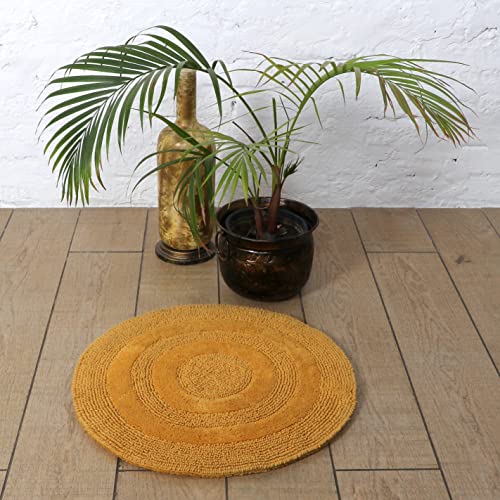100% Organic Cotton 2 Feet Round Bathroom Rug Luxury Ultra Soft & Water Absorbent Bath Mat Premium Reversible Bath Rug | Perfect For Tub & Shower, Toilet Floors, Door Mat (24"X24", Yellow Ochre) #TOP2