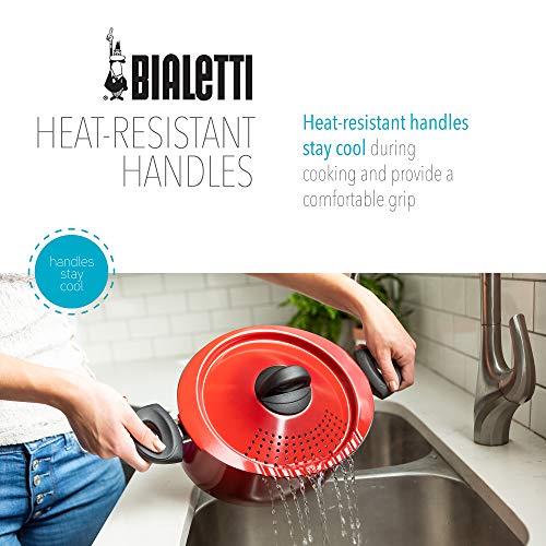 Bialetti Aluminum 5, Red Quart Pasta Pot with Strainer Lid, Nonstick, 5.5 Quart - Thumbnail 5