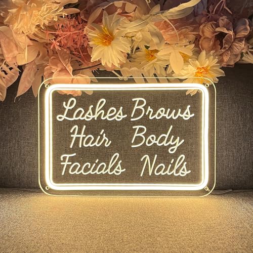 Image of Neon Sign Lash Hair Facials For Wall Decor 3D Art Carving Design Indoor Bedroom Led Neon Signs Backdrop Flex Christmas Party Wedding Living Room Birthday Girl Boy Women Gift (Warm White,USB,30x30CM)
