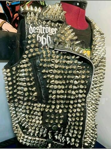 X-ception Exploited Destroyer Men Black Punk Skull Full Studded Motorcycle Leather VEST- Acidez Racing Gothic Ghost Vest2