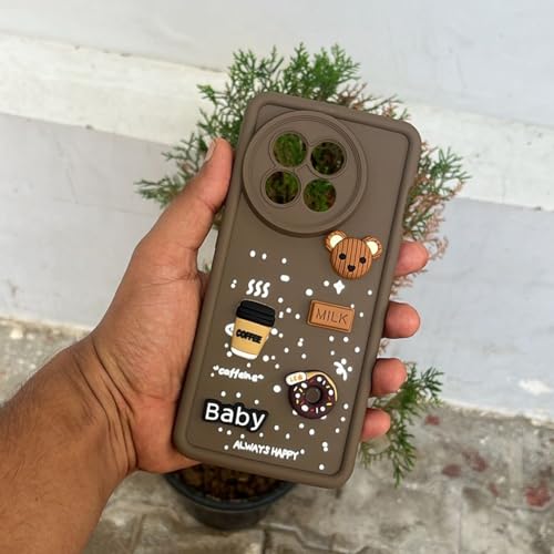 Image of Pikkme Back Cover for OnePlus 13R 5G | Cute Fun Cartoon 3D Bear Silicone Full Body Protection Bumper Case (Brown)