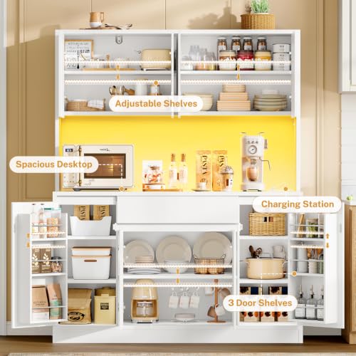 Image of 47.2 inchW Pantry Cabinet with Charging Station, Kitchen Pantry Cabinet