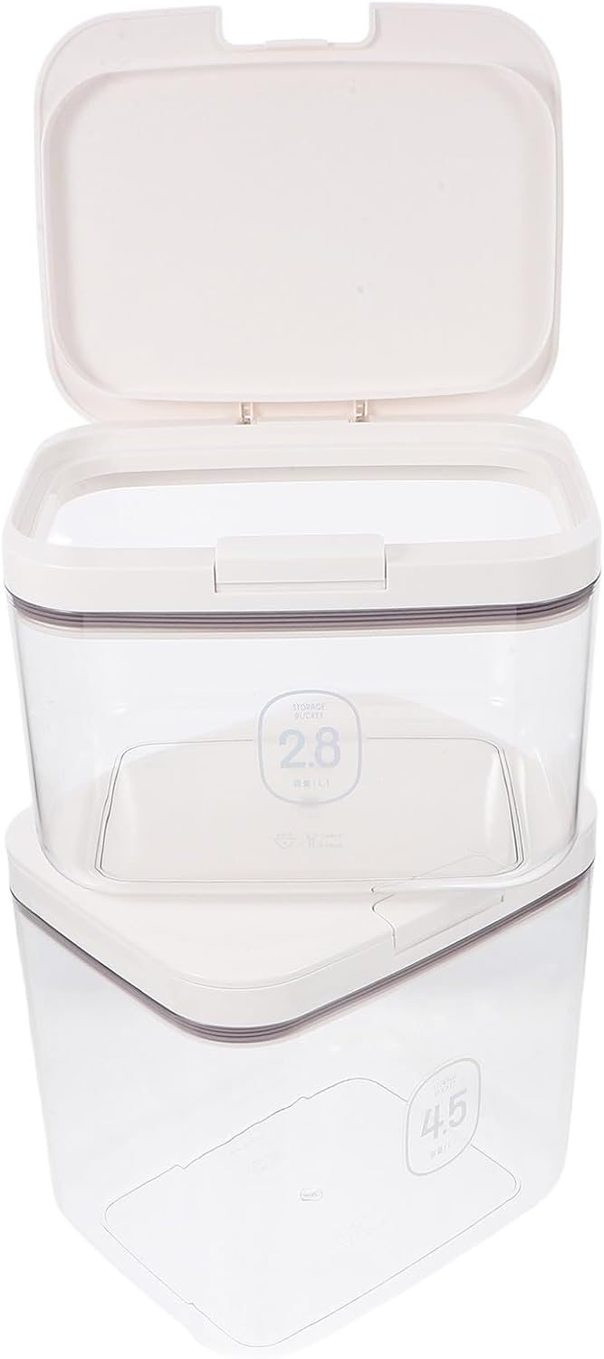 2pcs Airtight Flour Container and Rice Storage Bin with Measuring Cup, 2.8l 4.5l Plastic Kitchen Pantry Organizer for Dry Food and Grain Storage