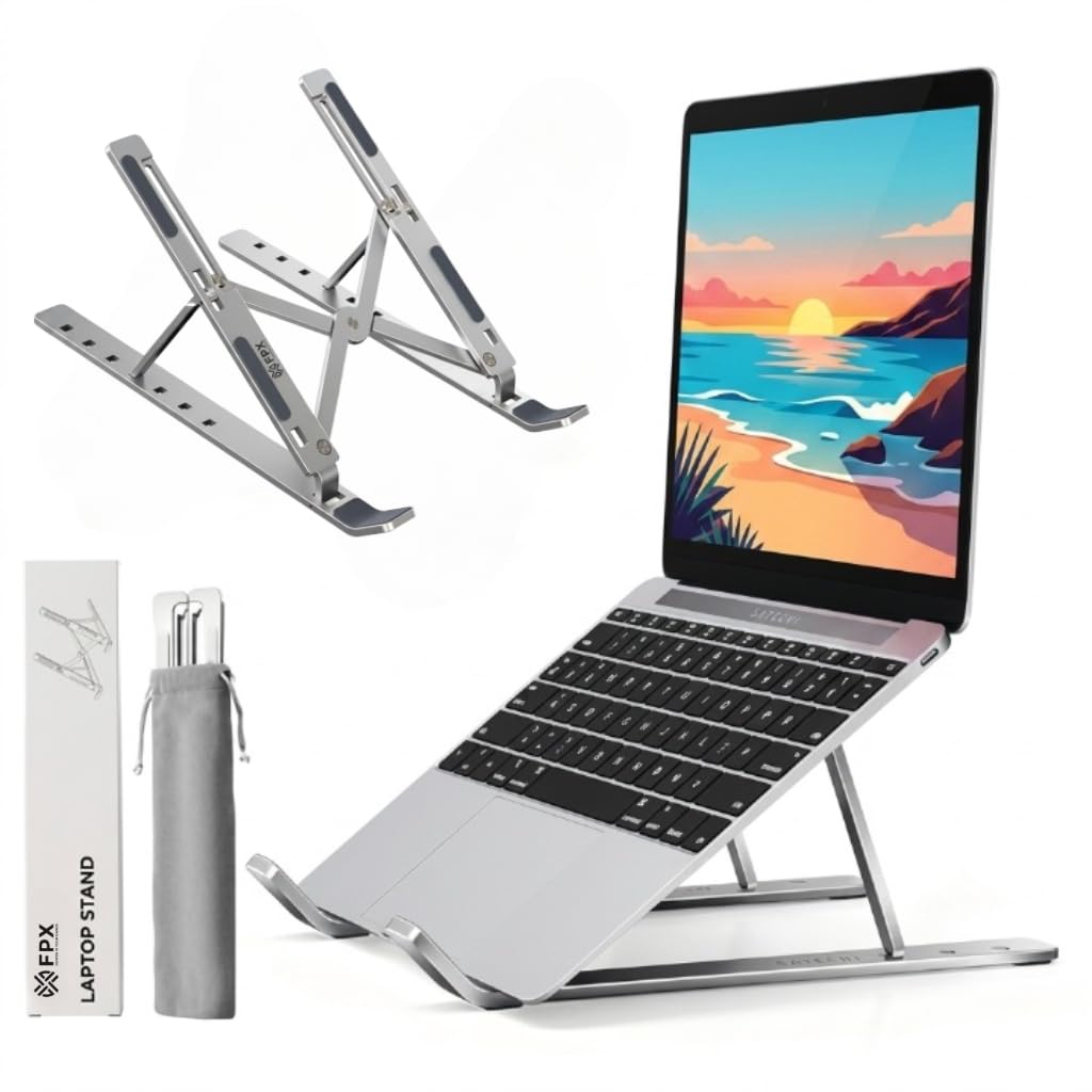 FPX Elevate Adjustable Laptop Stand | Heavy-Duty Aluminum Alloy Multi-Angle Riser | Stable & No-Wobble Build | Ventilation for Cooling | True Universal Fit up to 15.6 Inch Laptops | Silver-image-29