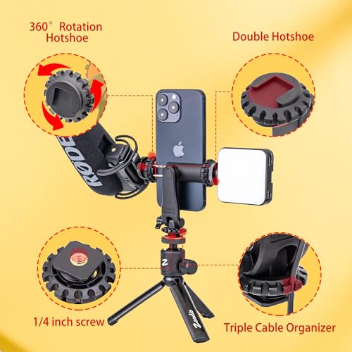 Zeadio Smartphone statief mount adapter, mobiele telefoon statief houder klem met drievoudige koude schoen mount voor alle iPhone en Android Smartphones Licht microfoon etc - Afbeelding 5