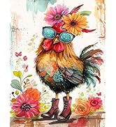 Ekuxom Chicken Diamond Art Kits for Adults, 5D Chicken Diamond Painting Kits for Adults, Round Fu...