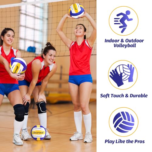 Beurseaf Volleyball, Soft Touch Beachvolleyball, Sports Volley Ball, offizielle Größe 5 Indoor & Outdoor Volleybälle (Blau & Gelb)