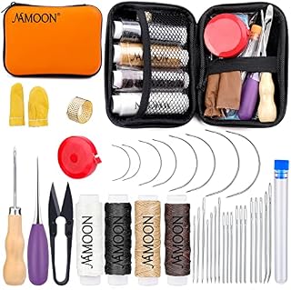 38Pcs Upholstery Repair Kit Includes Sewing Thread and Needles, Awl, Thimble, Leather Sewing Needles Kit for Upholstery, Leather, Carpet Canvas Repair for Leather Repair