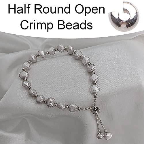 100 Pcs Half Round Open Crimp Beads Cover Clamp Tips Stainless Steel Crimp Beads for Women Bracelet Necklace Jewelry Making
