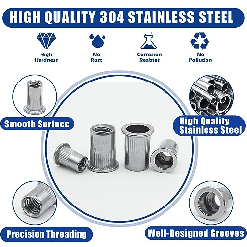 SAE & Metric Stainless Steel Rivet Nut Kits, JROUTH 380pcs Rivnuts & Nutsert Assortment, Sizes 8-32 10-24 1/4"-20 3/8"-16 5/16"-18 M3 M4 M5 M6 M8 M10 - Thumbnail 5