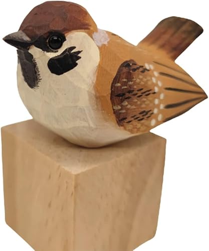 Miniatura 2 de Figura de pájaro de madera tallada a mano, pequeña estatua para decoración del hogar, regalo para los amantes de las aves (gorrión A)