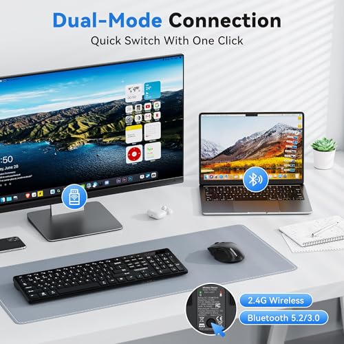 Image of TECKNET Wireless Mouse for Laptop, Dual-Mode Bluetooth Wireless Mouse