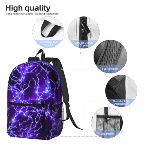 Purple Lightning Fashionable Daypack 17 Inches Zippers Backpack Double Shoulder Bag for Women Men3