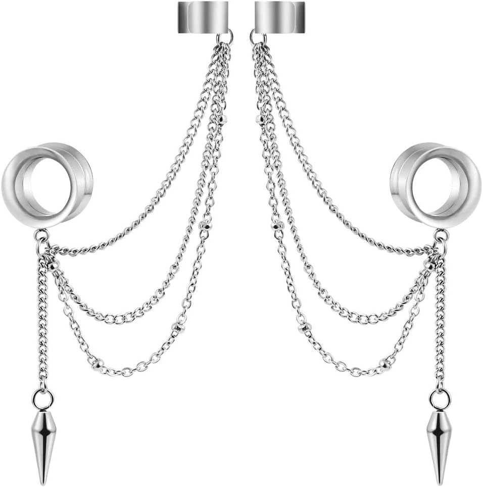 LADEMAYH 2PCS Ear Plugs Tunnels Gauges Earrings, Size 2g - 1 inch Stainless Steel, Clip On, Boho Style