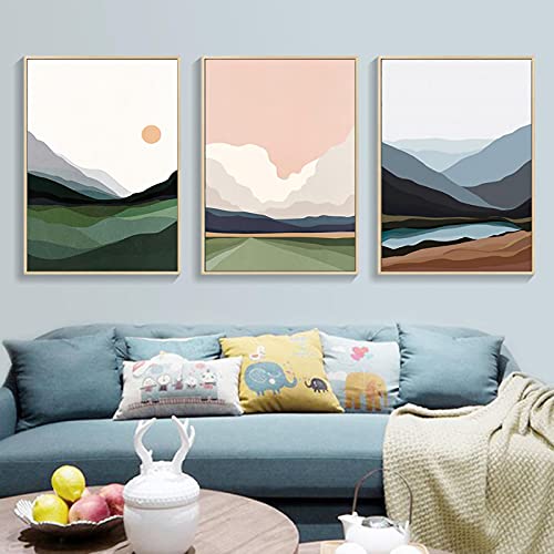 Peintures sur toile pour habiller un grand mur vide triptyque paysage lac et montagne 50x70cm