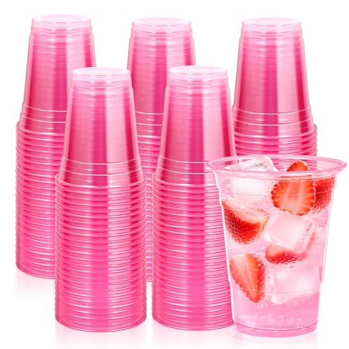 KesaPlan 100 Pack Pink Plastic Party Cups, 16 oz Disposable Wine Glasses