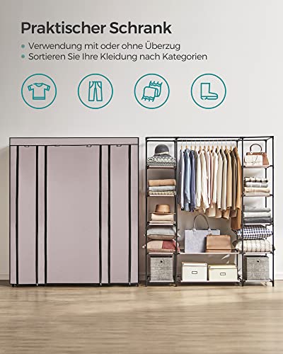 Songmics, Kleiderschrank aus Stoff, tragbar, für das Schlafzimmer, Kleiderständer mit Stoffabdeckung, 45 x 150 x 175 cm, 12 Fächer, Metallstruktur, Rosa (Puderrosa), LSF003P02