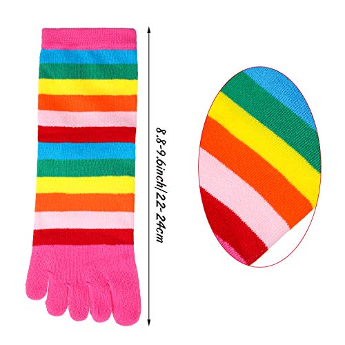 Image of SATINIOR 6 Pairs Rainbow Women Toe Socks Full Finger Socks Separated Cotton Stocking Colorful Stripe Stocking for Women Men