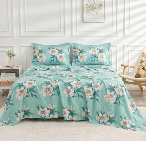 Image of BSB HOME 210 TC Cotton Feel Double Bedsheet with 2 Pillow Covers, Soft & Breathable Floral Printed Bed Sheet, Easy Care Bedding for Bedroom - 86 x 88 Inches (218 x 224 cm) (Sage Mint)
