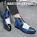 OXNEUHG Men's Leather Color-Block High-Top Oxford Boots Fashion British Style Pointed Toe Lace Up Ankle Boots Casual Formal Business Wedding Dress Shoes (Blue,5.5)