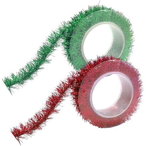HAIKING Christmas Tinsel Garland, 2 Rolls Green Red Christmas Tree Glitter Garland Decoration for Wedding, Birthday, Christmas Party Supplies (1.5m/1.64yd)