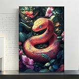 Diamond Painting Serpent Diamant Painting Adulte Fleurs Peinture Diamant Enfant Débutants, 5D Broderie Diamonds Kit Complet, DIY Point de Croix Painting Artisanat pour Décoration Murale 80x100cm Z 710