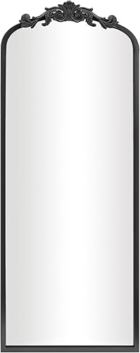 Miniatura 8 de Espejo de pared tradicional arqueado negro, 24 x 36 pulgadas, elegante espejo de baño con marco mate adornado, decoración del hogar de inspiración