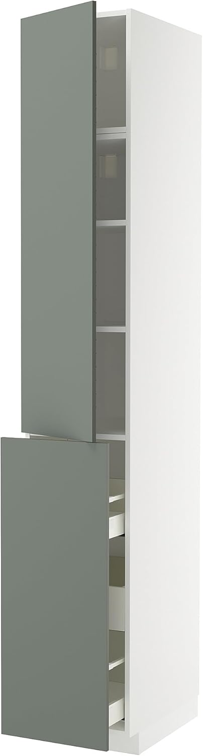 METOD/MAXIMERA Hc w p-o func 3drw/1dr/2shlv, White/Nickebo Matte Grey Green, 40x60x240cm