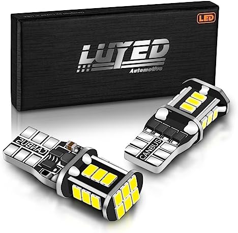 LUYED 912 921 LED Bulbs Reverse Lights Xenon White 500 Lumens Extremely Bright Canbus Error Free W16W T15 906 3030 20-EX Chipsets with Lens for Backup Lights, Pack of 2