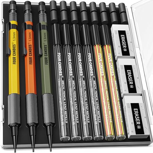 Four Candies 1.3mm Mechanical Pencil Set with 72 Lead Refills,