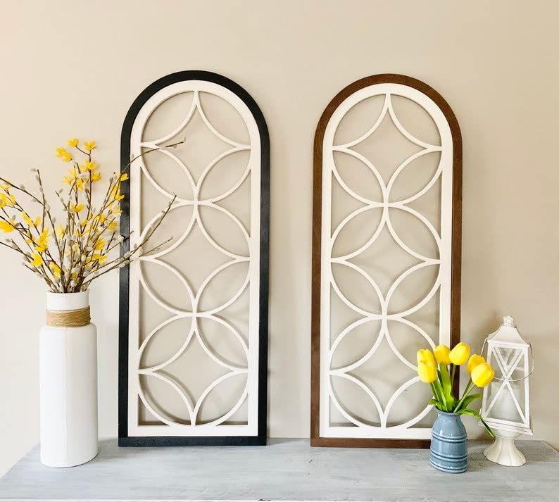 Royal Traders Wood Wall Panel Window Frame, Decor, Farmhouse Window, Farmhouse Wall Decor, Church Window, Cathedral Window, Window, French Country Decor Set of 2